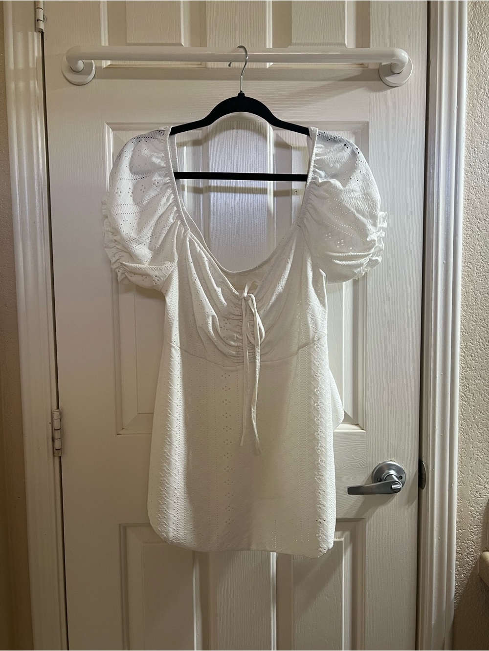 White Puff-Sleeve Eyelet Peasant Top